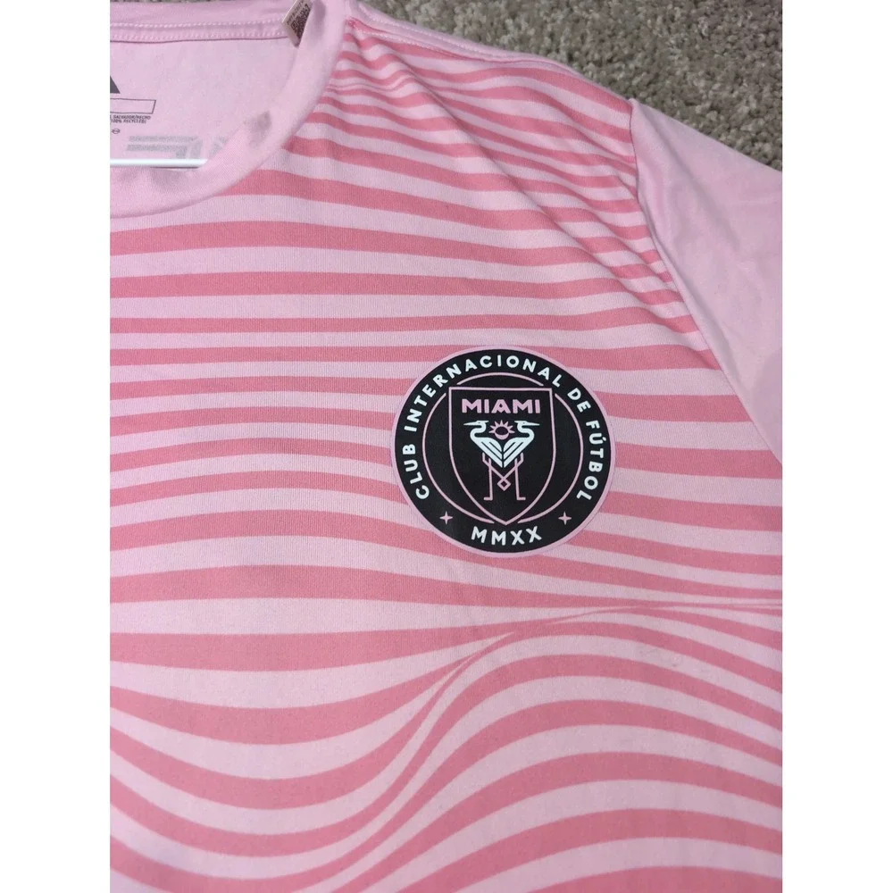 Adidas‎ Inter Miami CF Mens Pink Wavy Stripe Soccer Training Jersey Large JJ2590